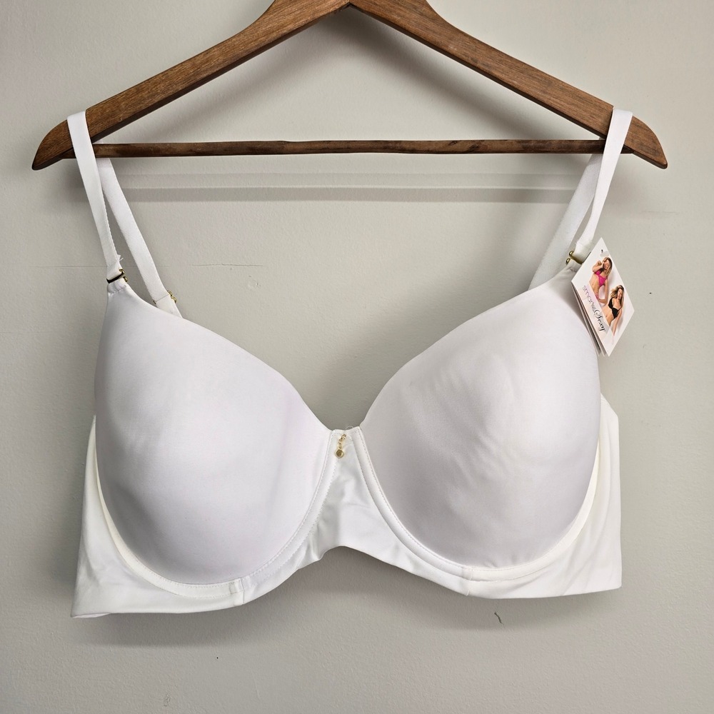 Smart & Sexy Full Coverage Bra Womens 38DD White Rhinestone Detail Minimalist